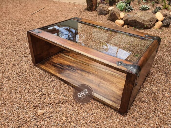 Rustic glass top Coffee table - Image 3