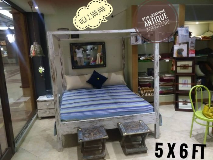 White Distressed Bed